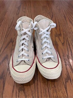 Converse High Top Sneaker in Natural Canvas with Red & Navy Trim